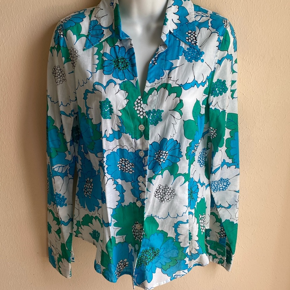 Karen Kane Cotton Tailored Blouse M black white blue green
